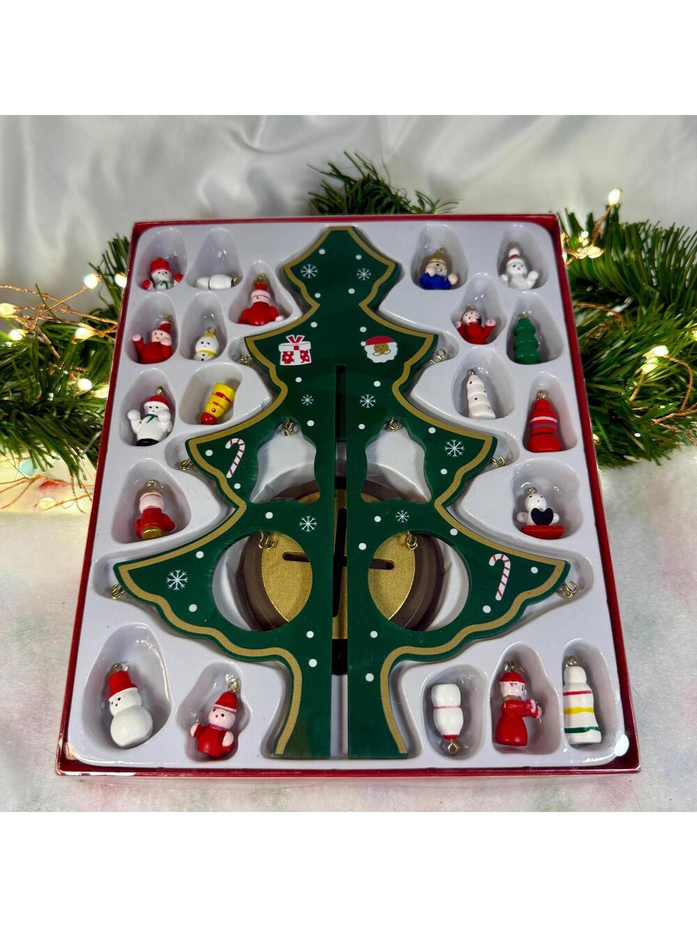 Hand Painted Wooden Christmas Tree with 20 Mini Ornaments